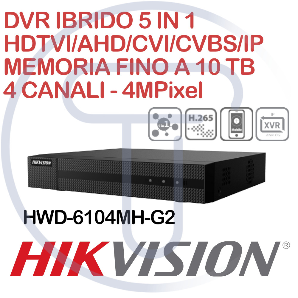 Videoregistratore 4MP Hikvision Hiwatch HWD-6104MH-G2 4CH Turbo HD