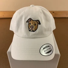 Yupoong Adult One Size White Dog Pitbull Embroidered Strap Back Cap NWT