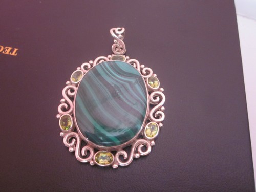 PTI Nepal Sterling Silver  Multi-Stone Malachite   Pendant