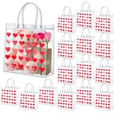 24-Pack Valentine's Day Clear PVC Gift Bags with Handles Reusable Wrap Tote