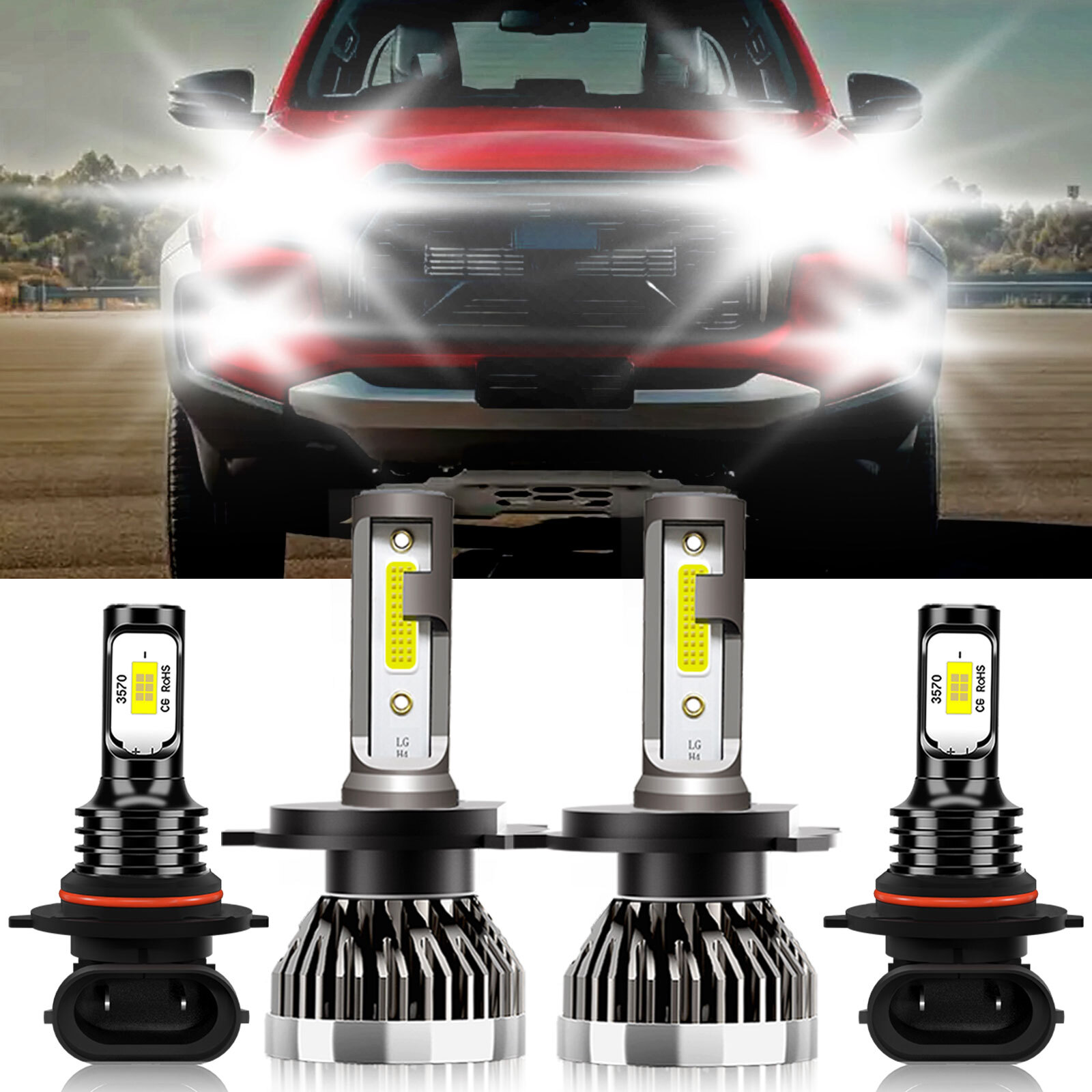 For Toyota Hilux 2005-2019 4x LED Headlight Kit Bulbs High Low Beam+Fog Light