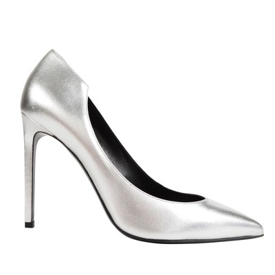 silver ysl heels