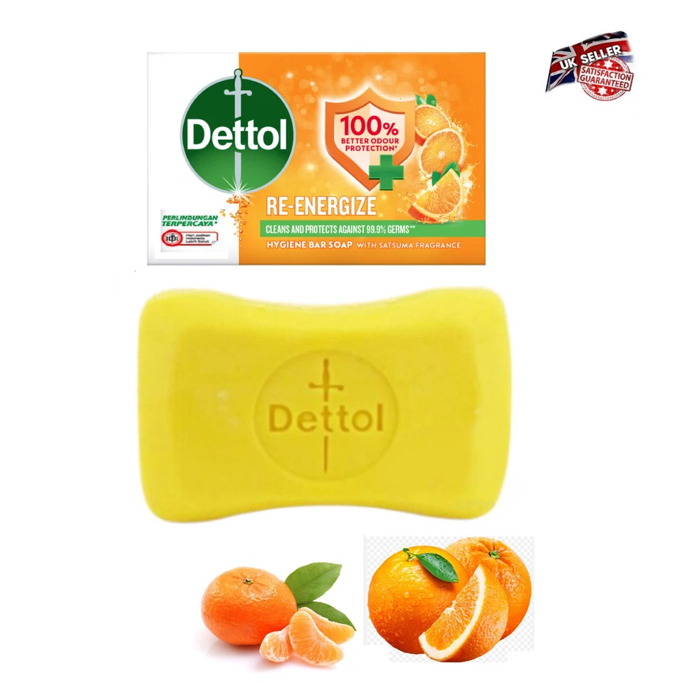 Neu Dettol Re-Energize Seife mit Mandarine Orange Antibakteriell Riegel 100g UK
