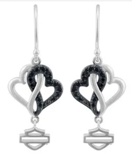 Sterling Black & White Heart Earrings Harley-Davidson® Women's  127 / HDE0578