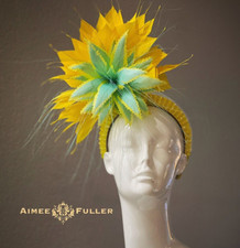 Kentucky Derby Fascinator Turquoise Aqua Blue Royal Ascot Hat Yellow Easter Hat