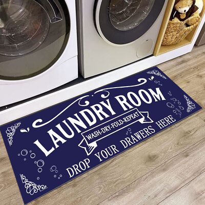 Laundry Room Rug Runner Non Slip Washable Floor Mat Navy Blue