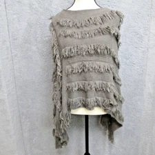 Elan Cape Poncho Womens OS Grey Fringe Bohemian Hippie Earthy Minimalist Casual