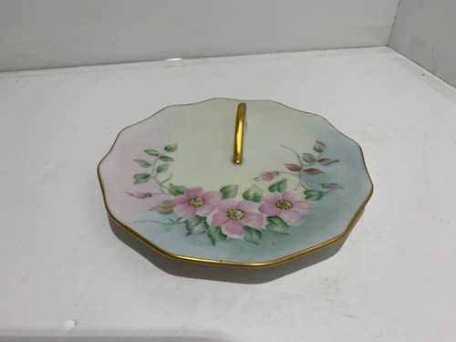 Antique Porcelain Dresser Vanity Tray Hand Painted Flowers Encrusted Gold 63" - Picture 4 of 9