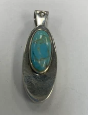 Vintage Boma Signed Sterling Silver and Turquoise Oval Pendant ~ NA38