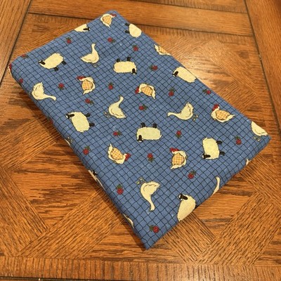 Chicken Duck Sheep Fabric Leslie Beck Cotton Blue Made In USA Country Farm