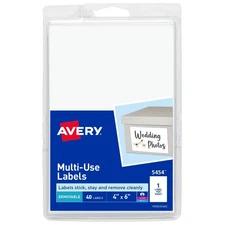 Avery Removable Multi-Use Labels 6 x 4 White 40/Pack 05454