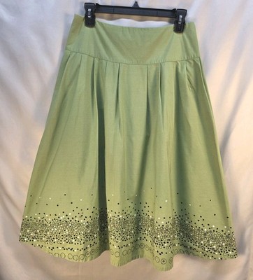 Covington Women's Size 6  Skirt Chartreuse Flowy Lined 100% Cotton Glitter Edge