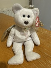 2000 Ty Beanie Babies Angel Bear White Glitter With Tags Wings And Halo