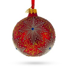 Radiant Jeweled Snowflake on Red Blown Glass Ornament 3.25 Inches