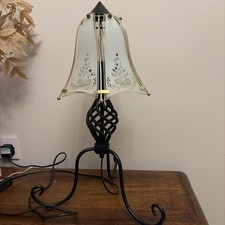 Custom Black Lamp & 6 Panel Glass Bell Tulip Shape Shade 55cm Tall Vintage Style