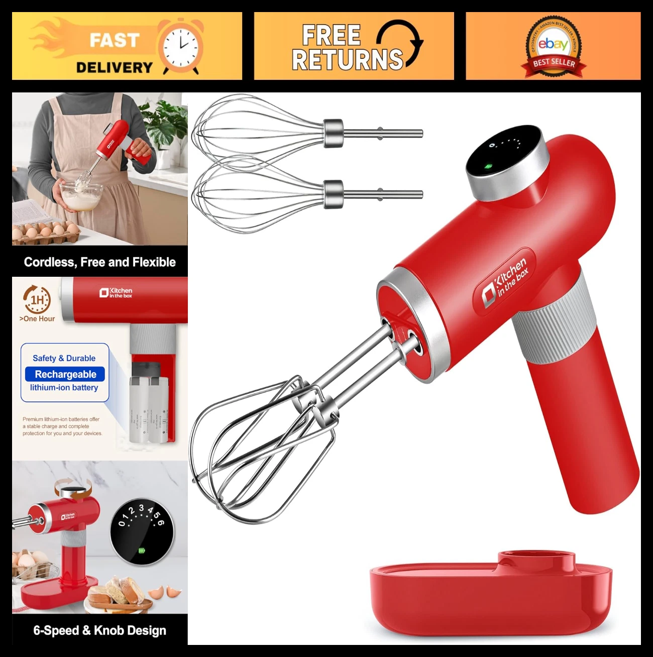 Cordless Rechargeable Hand Mixer - Portable Electric Mixer, 6-Speed, USB-C, Beat
Opens in a new wind