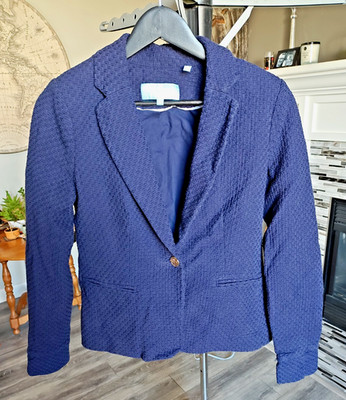 Draper James RSVP Women s Navy Textured Blazer Jacket Gold Button Size Smal