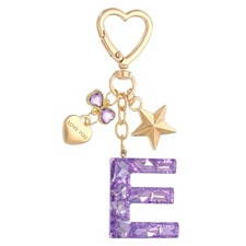 Cute Initial Letter Keychain, Letter E Keychains for Women Girls Bling Purple