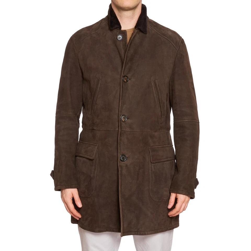 BRUNELLO CUCINELLI Brown Fur Lined Suede Mid Length Leather Jacket Coat NEW - Image 2 of 4