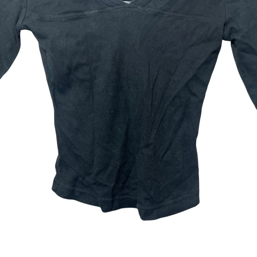 Top de mezclilla Guess vintage negro cuello en V manga al codo M algodón EE. UU. Y2K minimalista Foto 3 de 4