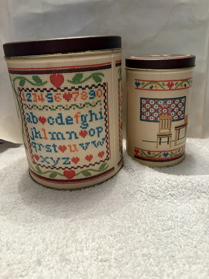 Vtg Nesting Canister Set Metal 2 PC  Primitive Country Farmhouse Decor 5 " H - Image 3 of 4