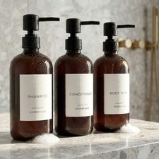 Stylish Shampoo Conditioner Dispenser Set of 3-21oz PET Bottles, Pump