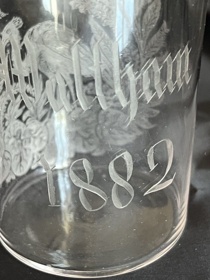 Rare Waltham, MA Etched Souvenir Glass Dated 1882 - 143 Years Old EUC