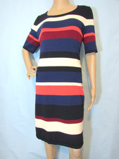 ANN TAYLOR Size L Black, Beige, Blue, Coral & Red Short Sleeve Sweater Dress