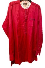 Men's Red Cotton Embroidered Indian Kurta, Size 40 CM Medium Yungmosco