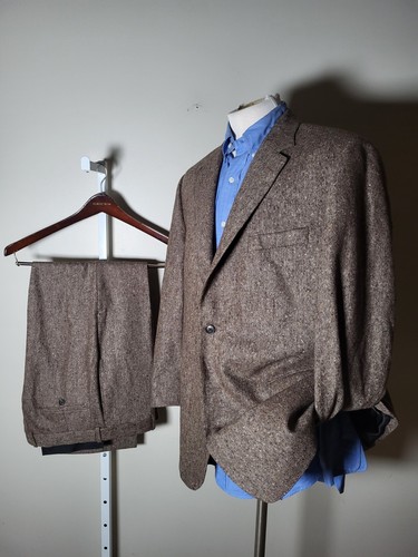 Vtg J.Press Brown Melange Wool Tweed 2-piece Suit Fleck Check Jacket 42R Pants - Picture 2 of 17