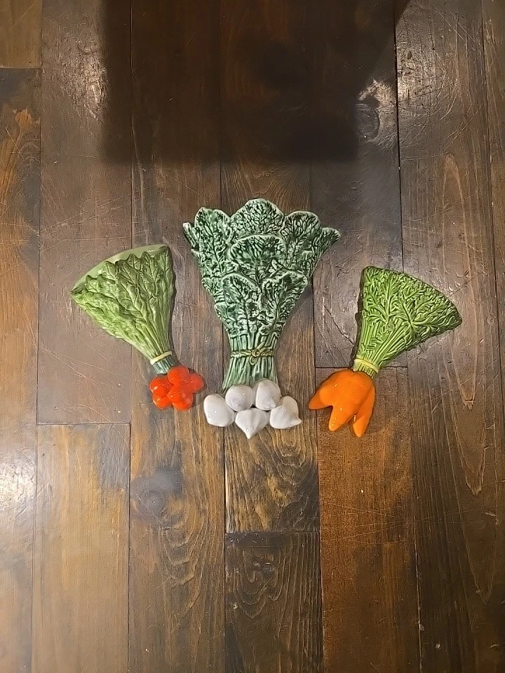 Placas de pared vegetales de cerámica vintage - Juego mixto Portugal y Japón - Col rizada,... Foto 2 de 4