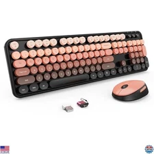 Retro Typewriter Wireless Keyboard & Mouse Set - Ergonomic Round Keycaps, Red