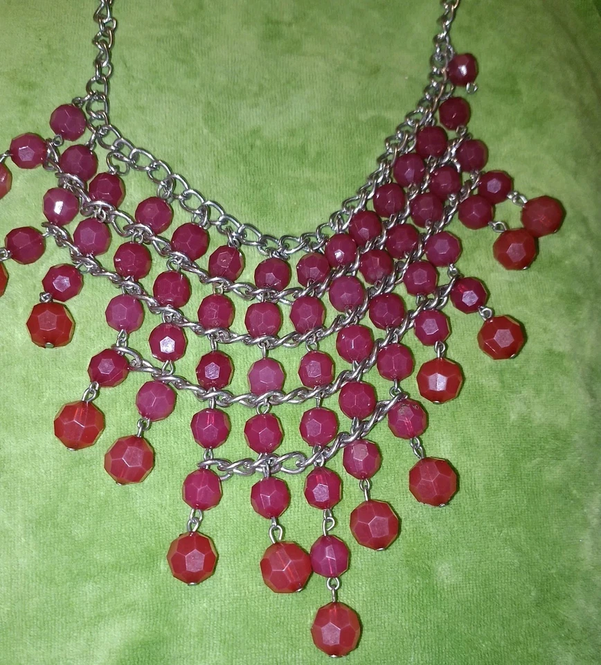 APT. 9 Collar NUEVO en Tarjeta ● Negrita Estilo Babero 5 Filas con Cuentas Facetadas Rosa Rosa Rosa Rosa Foto 2 de 3