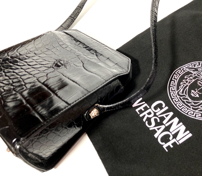 GIANNI VERSACE VINTAGE '90s CROCODILE MEDUSA EMBOSSED SHOULDER BAG