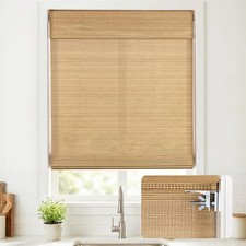 No Drill Cordless Bamboo Roman Shades, Light Filtering Woven Natural Bamboo