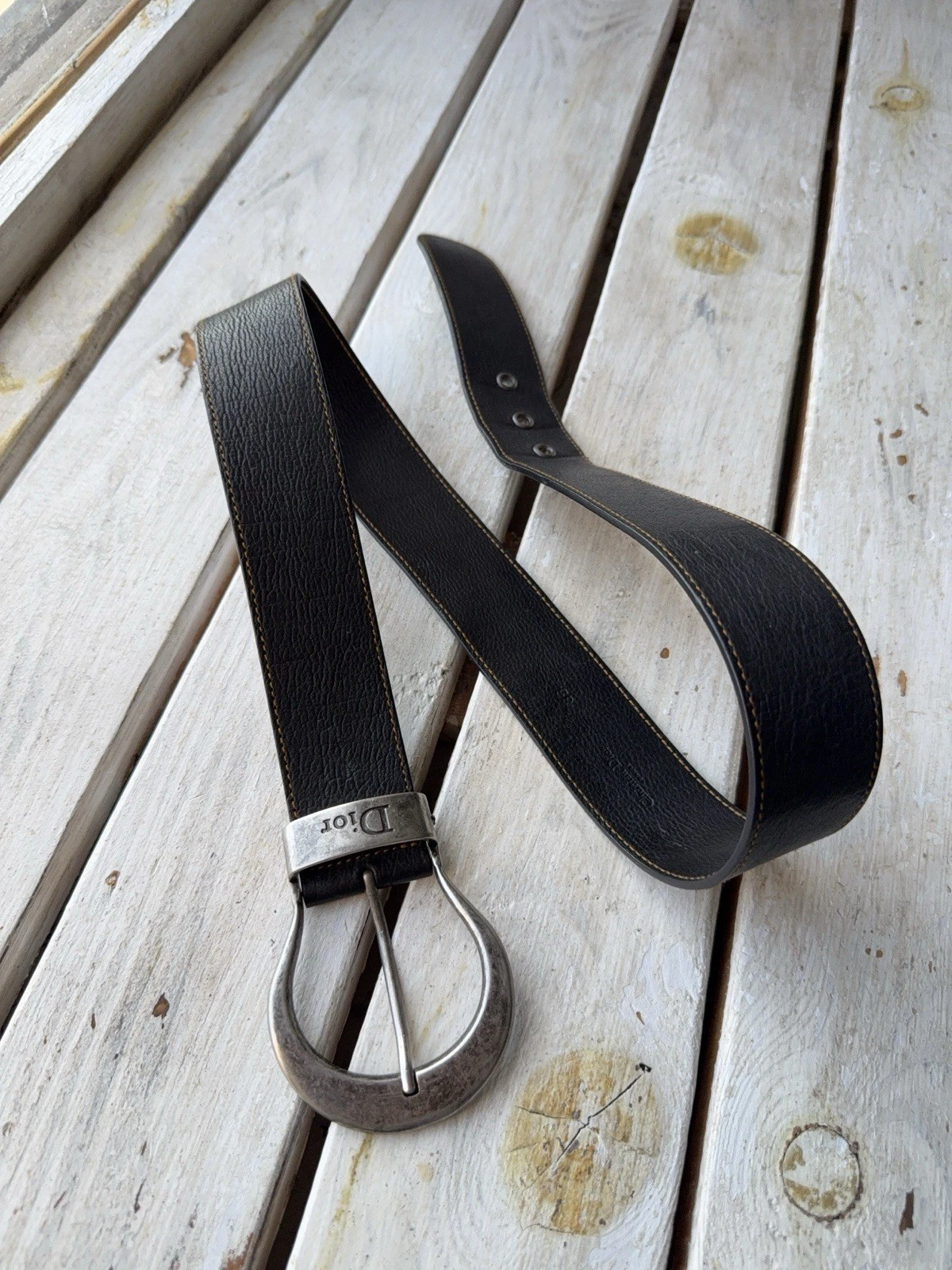 Ceinture luxe Christian Dior boucle cuir noir unisexe rare