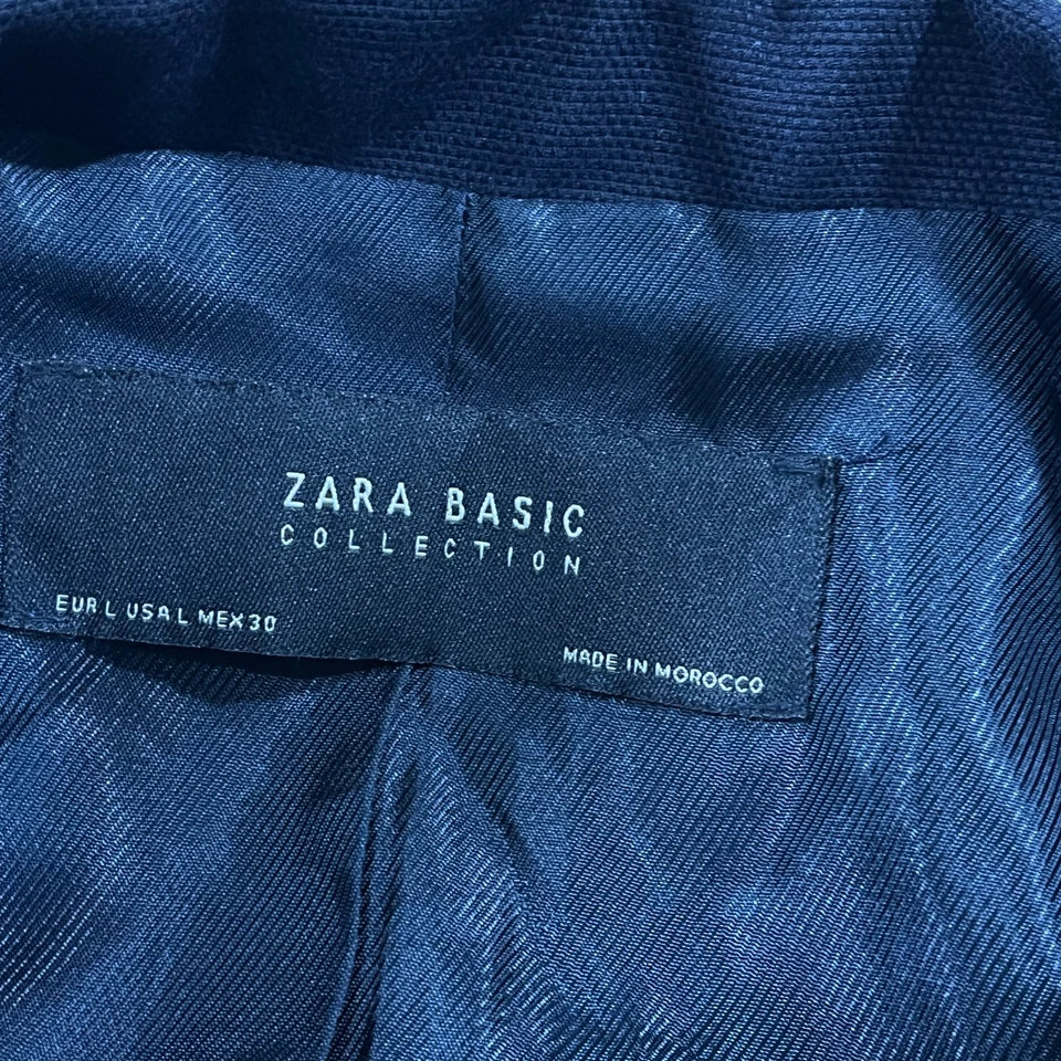 Zara Blazer Jacket Womens Large Double Breasted Navy Blue Academia Gold - Image 4 of 4