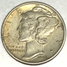 1943-D Mercury Dime 10c AU 90% Silver - 1896