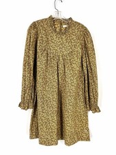 Doen Size XL Br/Yw/Bk Floral Puff Sleeve Designer Dress