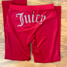 Juicy Couture Size L Velour Mid Rise Pants Coco Red Rhinestone Logo