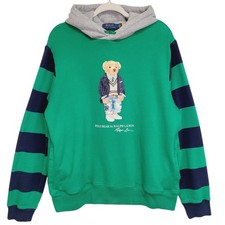 Polo Ralph Lauren Mens Polo Bear Fleece Hoodie Sweatshirt Green Navy Preppy L