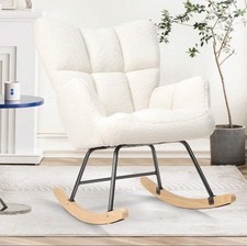 Rocking Chair,Lambswool With High Backrest Armrest,Upholstered Up To 136 Kg Load