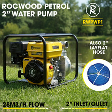 RocwooD Petrol Water Pump 2" 4 Stroke Engine 28m3/h  Plus 2" Layflat Hose