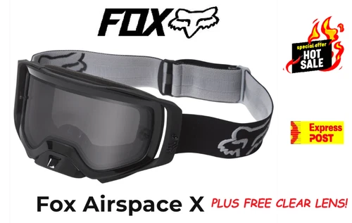 Fox AIRSPACE X Off Road Dirt Bike Goggles NEW Black & FREE Clear Lens Motocross