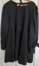 Asos Black Lagenlook Cotton Dress 16 XL 3 Buttons At Wrist, 2 Bows On Back 