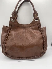 Brown braided leather hobo shoulder bag
