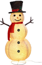48 Inch Tall Lighted Collapsible Tinsel Fabric Snowman Outdoor Christmas Yard De