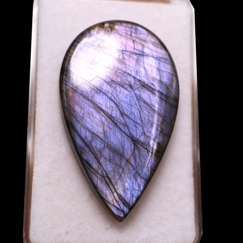 Set 2 Pcs Finland Natural Labradorite Purple Flash Teardrop Crystal Palmstones - Picture 5 of 10