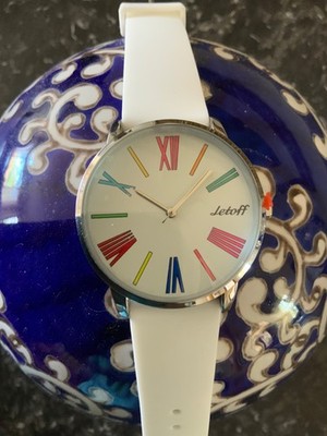 Colorful White Japanese Movement Watch With Roman Numerals NIB FREE SHIPPING