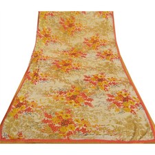 Sanskriti Vintage Yellow Sarees Georgette Printed Sari Floral Soft Craft Fabric